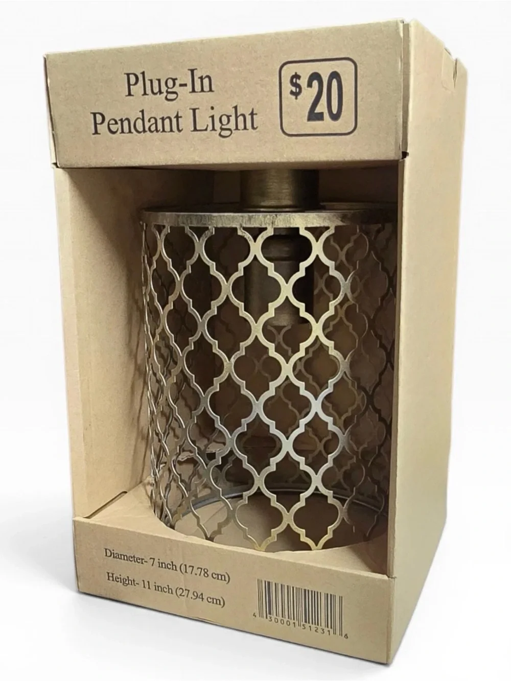 Gold Metal Lattice Plug-In Pendant Light